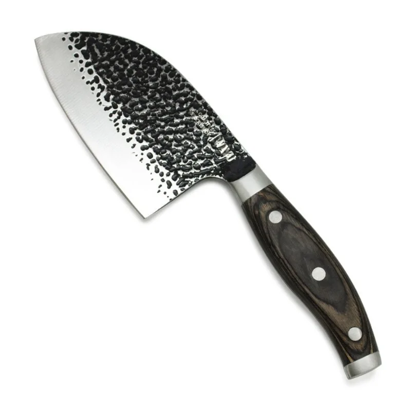 Cuchillo de Cocina Wayu Hammer Serbian Acero Inoxidable Alto Carbono Mango de Madera Pakka Negro