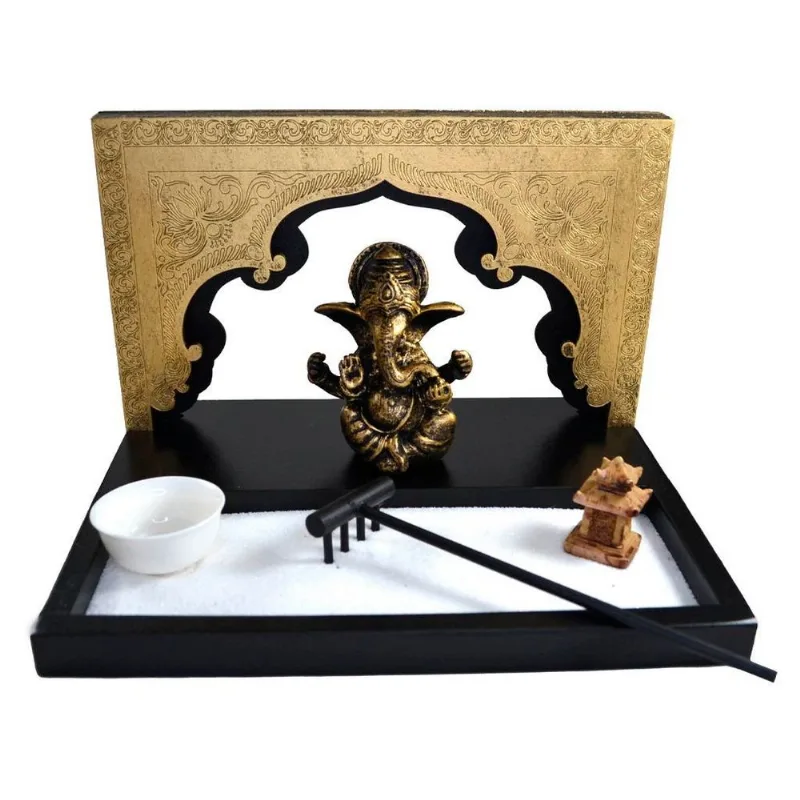 Terrário Bandeja Areia Altar Ganesha Jardim Zen Decorativo Porta Vela Madeira 14cm