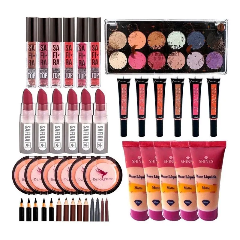 Kit Maquiagem Revenda 44 Itens Sombra Base Pó Batom Matte