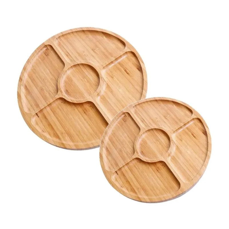 Kit Com 2 Bandeja Petisqueira Redonda Bambu 25cm E 30cm Diâm