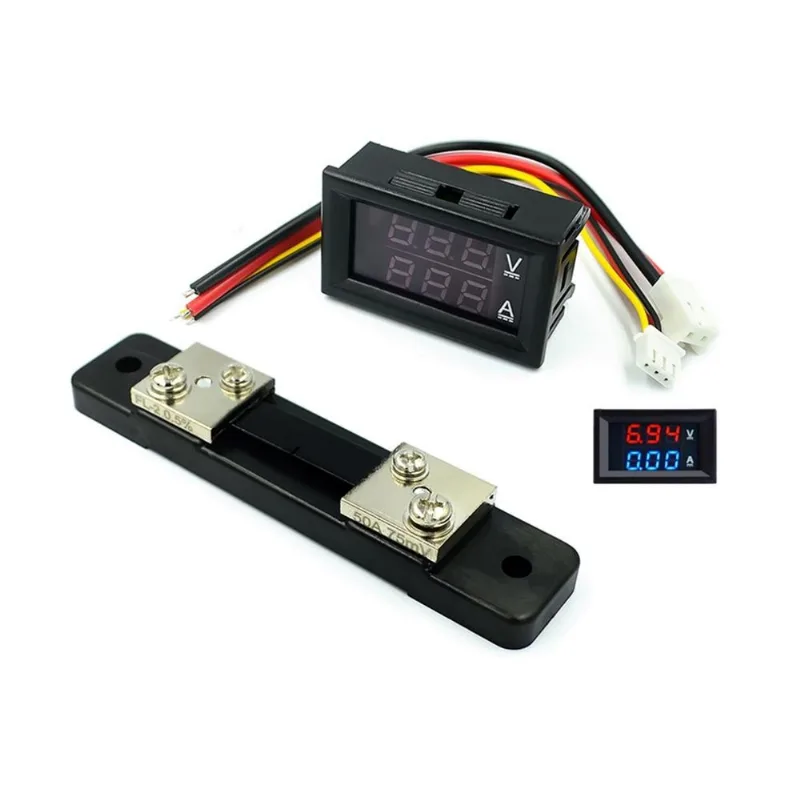Voltímetro Amperímetro Digital Led Dc Cc 100v Com Shunt 50a
