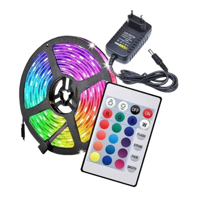 FITA LED COM CONTROLE E FONTE LED RGB 5050 IP65 5 METROS