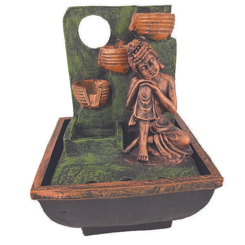 Fonte Água Decorativa Buda Com 3 Mini Quedas