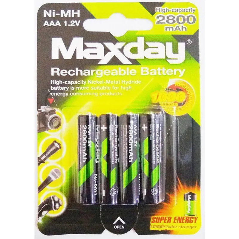 Cartela com 4 pilhas palito Recarregável aaa 2800 mAh