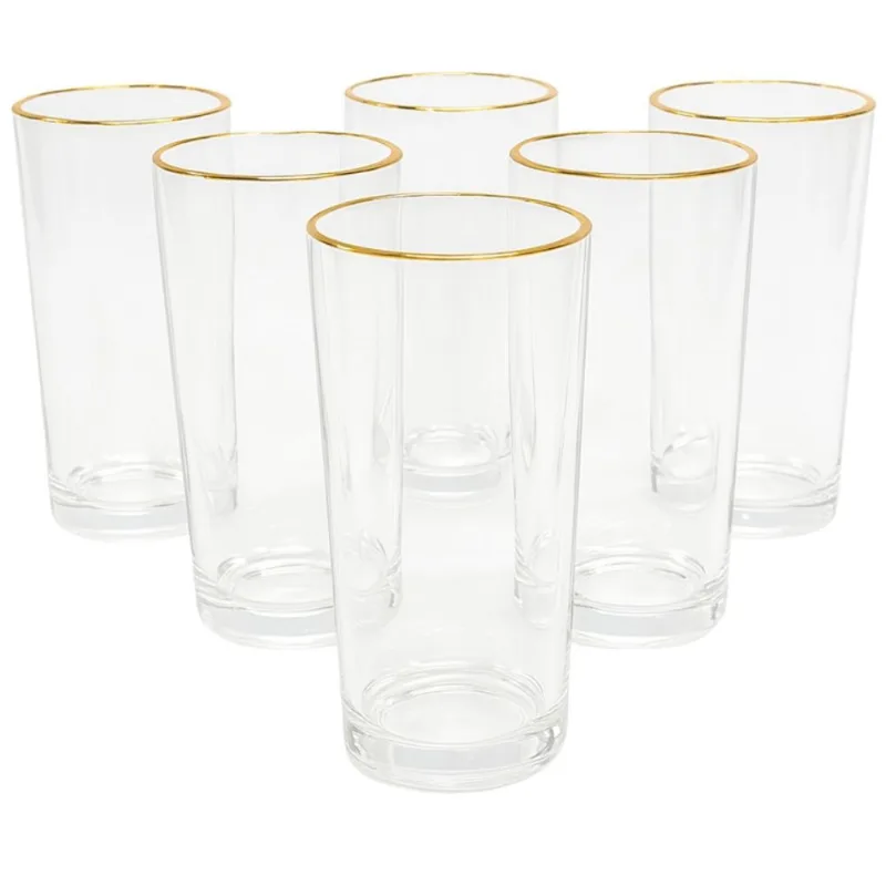 Conjunto de Copos 230ml 6 Peças Borda Dourada - Quanhe