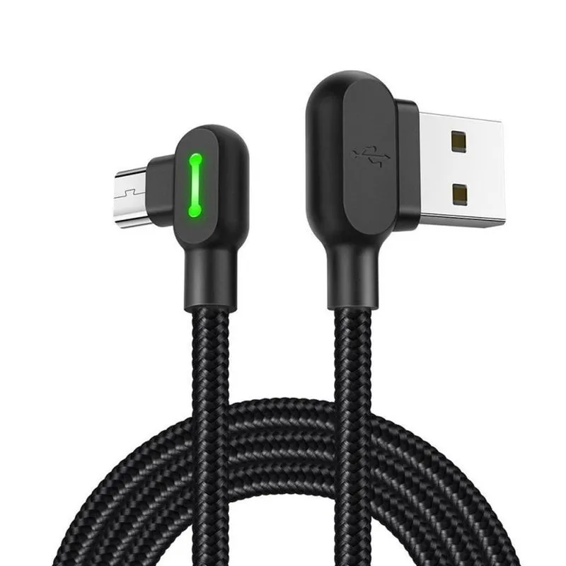 Cabo Micro-Usb 1,2 Metros 90 Graus Button Mcdodo Carregamento Rápido Reforçado Com Led Preto