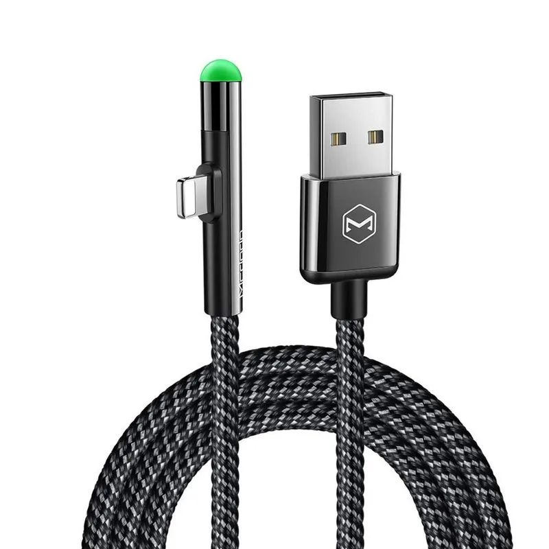 Cabo Para Iphone Gamer Ponta Plana 1,2 Metros Mcdodo Rápido Com Luz Led Carregamento Rápido Preto