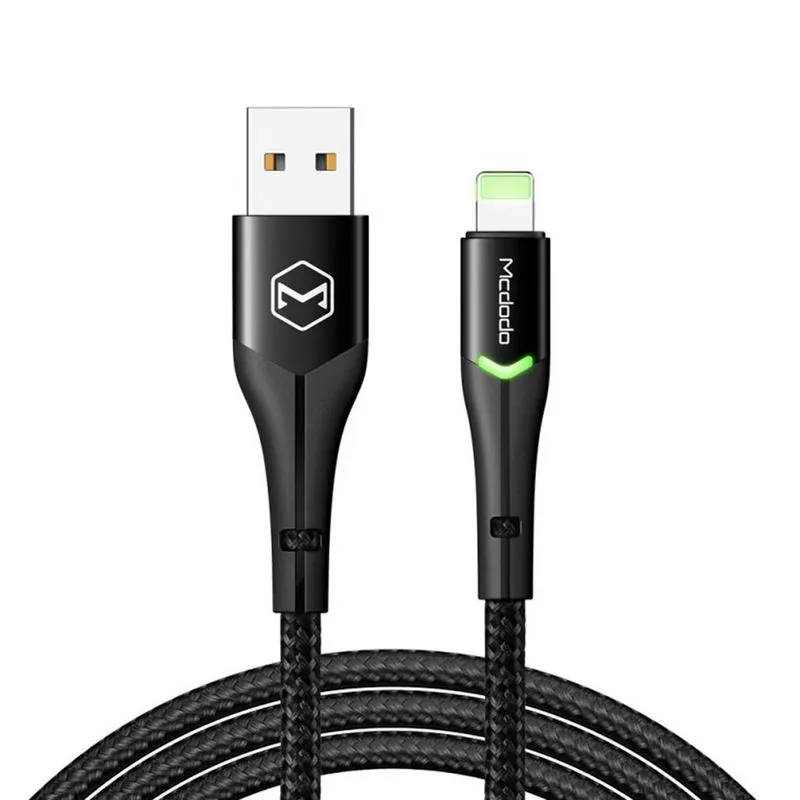 Cabo Para Iphone Mcdodo 1,2 Metros Magnificence Switching Com Led Carregamento Rápido Reforçado Preto