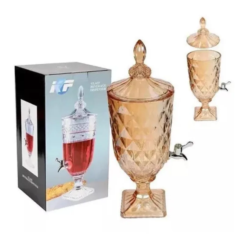 Suqueira Cristal 5 Litros Dourada Diamond Dispenser De Vidro Bebidas Casamento Festa Ambar Vintage