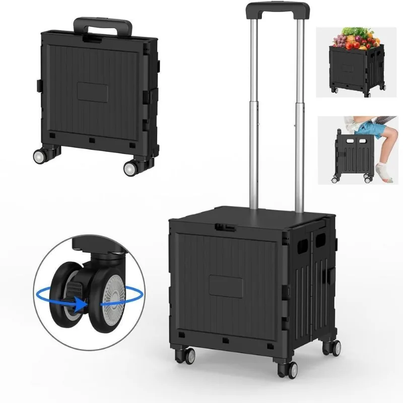 Carrinho Compras Dobravel 45kg Transporte Cesto Multiuso