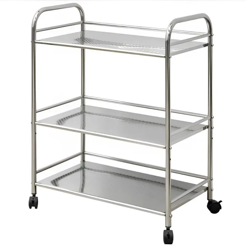 Carrinho Auxiliar Inox Com Rodinhas E 3 Prateleiras Organizador Multiuso Mesa De Servico Hotel Cozinha Manicure