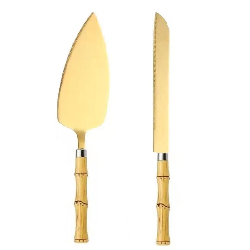 Kit Para Sobre-mesa Bolo 2 Peças Faca Espátula Dourado