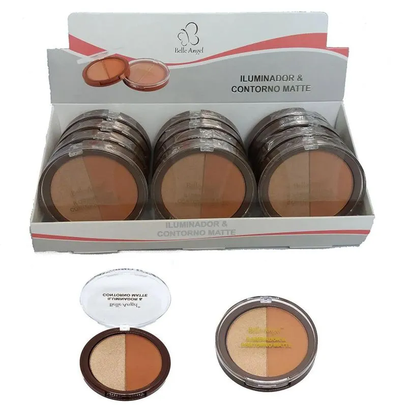 Box Com 12 Pó Compacto Duo Iluminador E Contorno Belle Angel