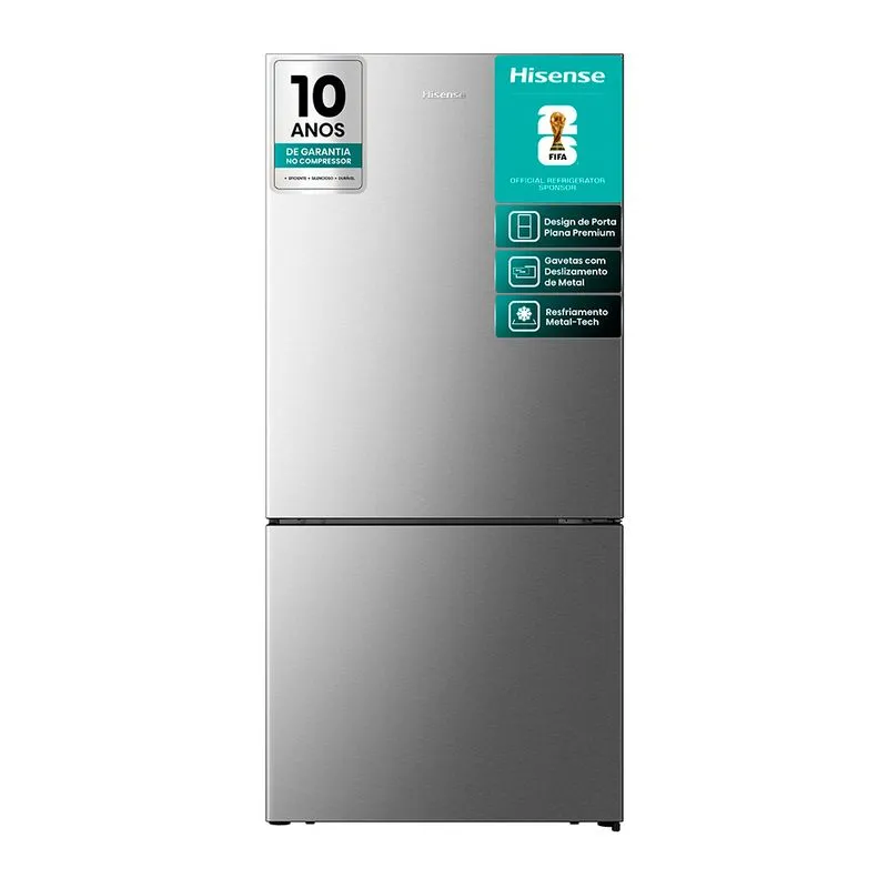 Refrigerador Bottom Freezer Metal Tech Hisense de 02 Portas Frost Free com 499 Litros Inox - RB5P504