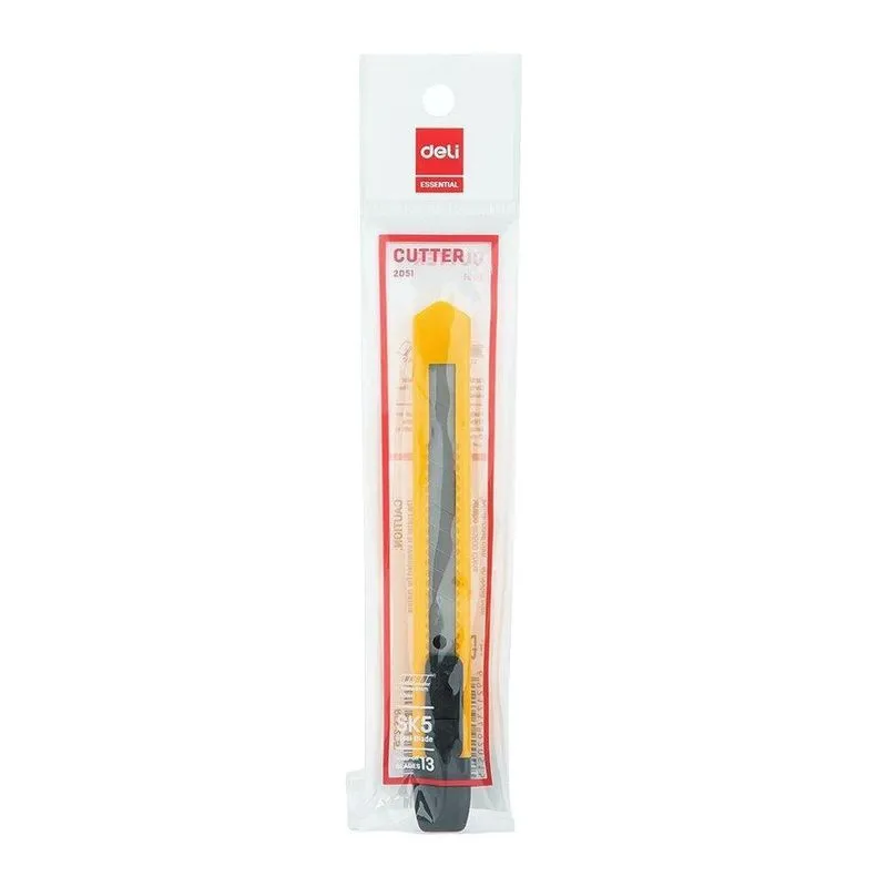 Estilete Deli Lâmina Aço Sk5 9mm Amarelo