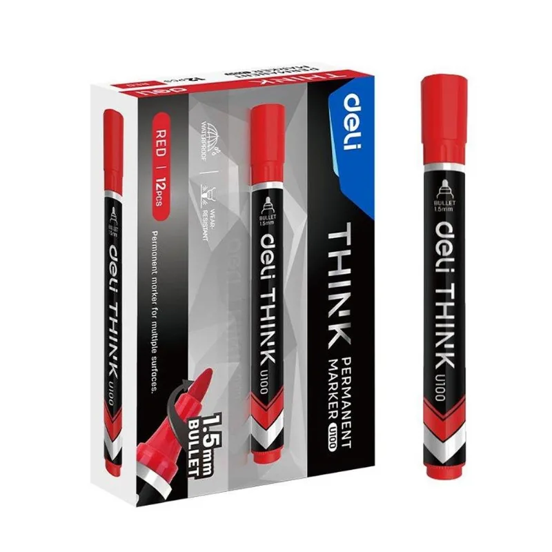 Marcador Permanente Deli Ponta Bullet 1,5mm Vermelho - Embalagem Com 12 Unidades