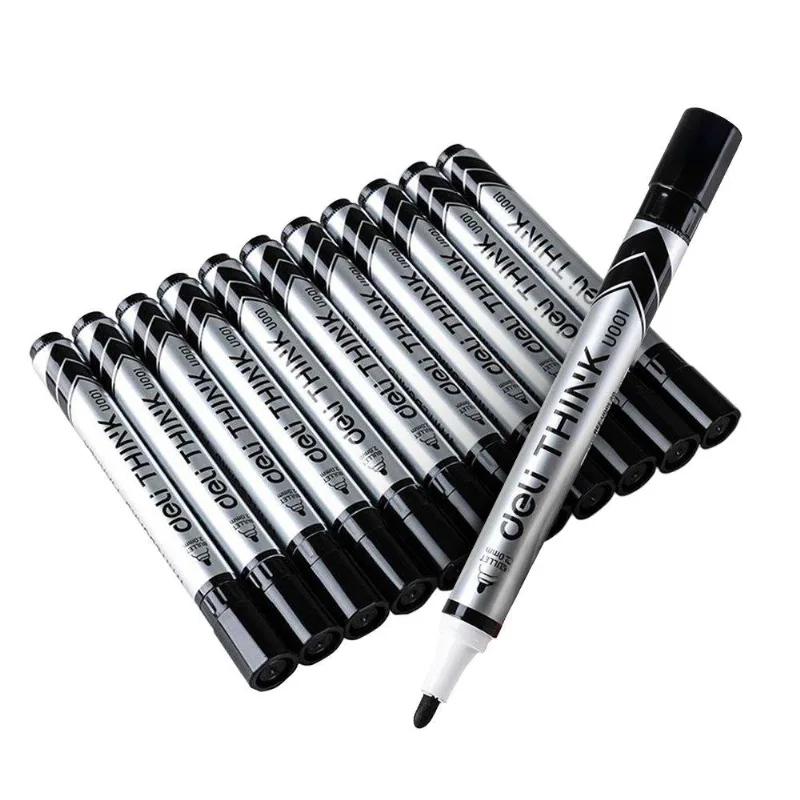 Marcador De Quadro Branco Deli Ponta Redonda 2,0mm Preto - Embalagem Com 12 Unidades