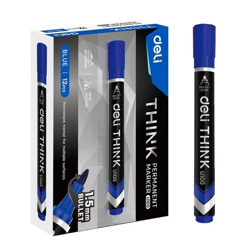 Marcador Permanente Deli Ponta Bullet 1,5mm Azul - Embalagem Com 12 Unidades