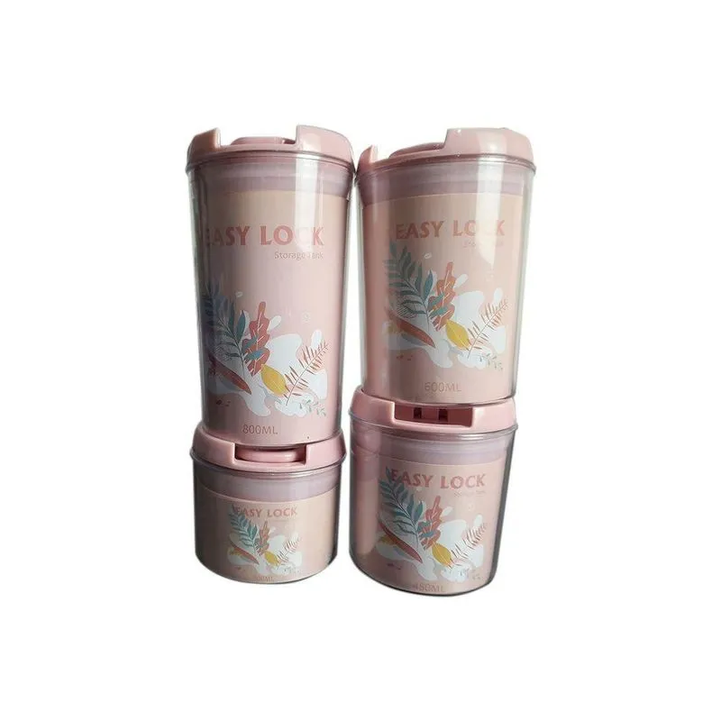 Pote Hermético Organizador Alimentos Easy Lock 4 Peças Rosa