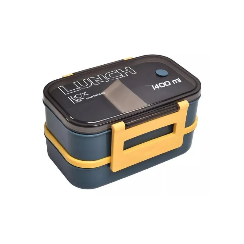 Marmita Plástico Lunch Box 1400ml Divisória Andares - Azul