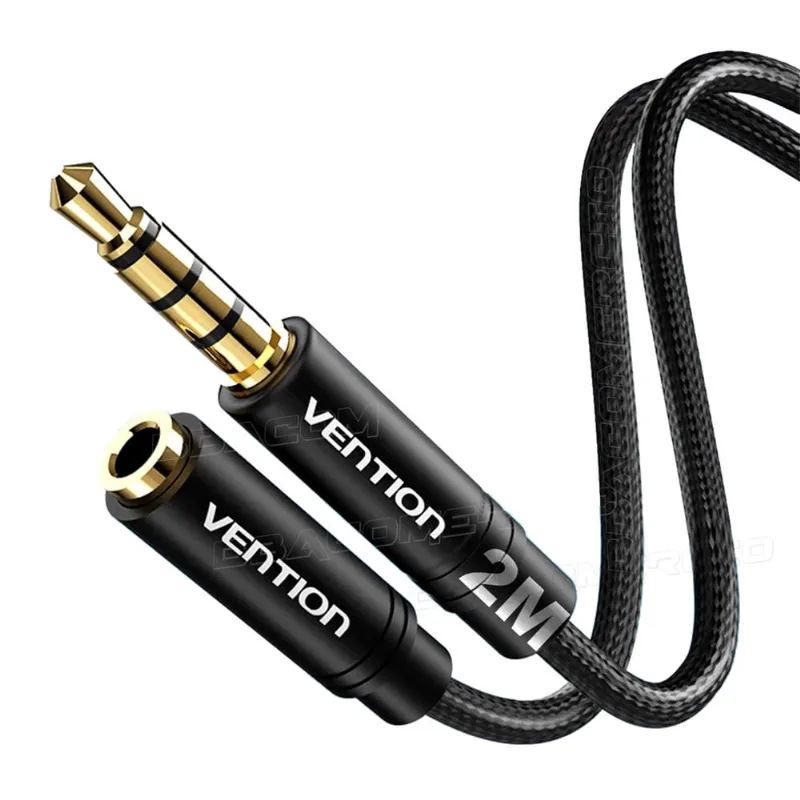 Cabo de Áudio P3 Macho P3 Fêmea Fone Microfone 4 Vias 2m
