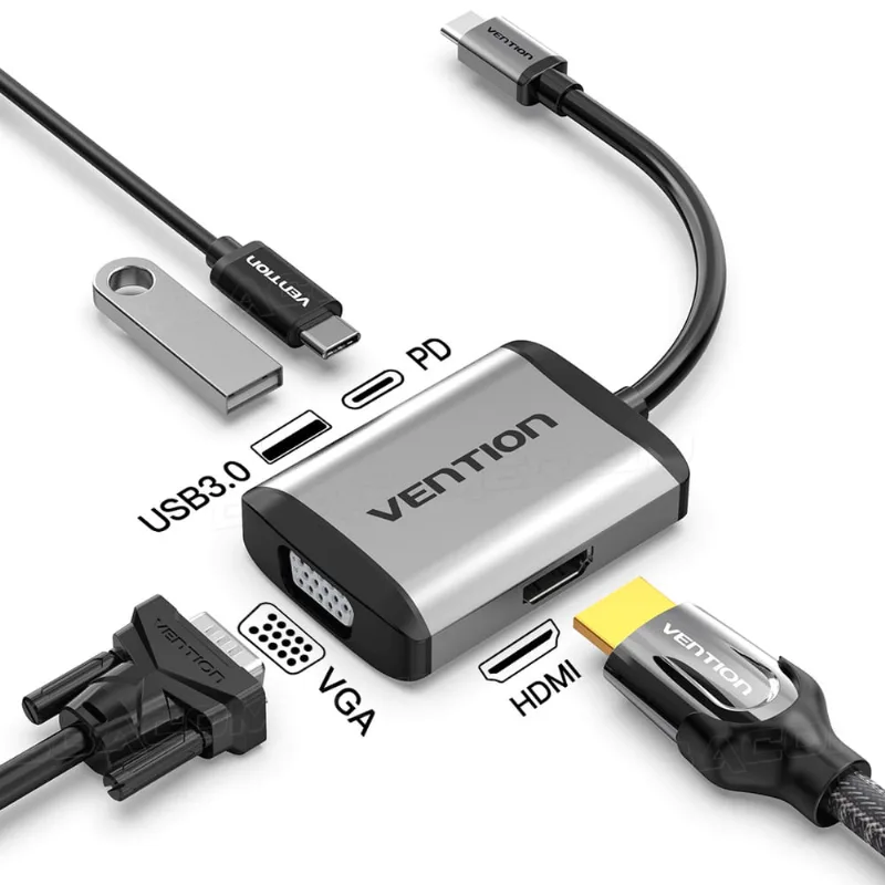 Adaptador Usb C Hub 4 Em 1 Tipo C Para Hdmi Usb3.0 vga pd