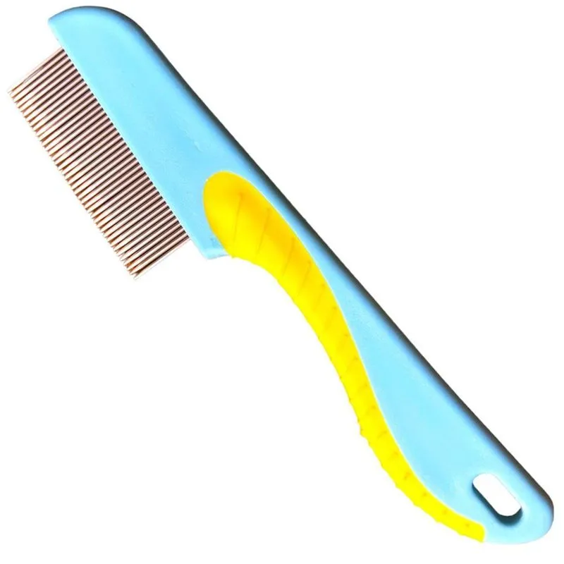 Pente Fino Inox Para Cabelo Piolhos Lêndeas Pet Com Cabo Azul