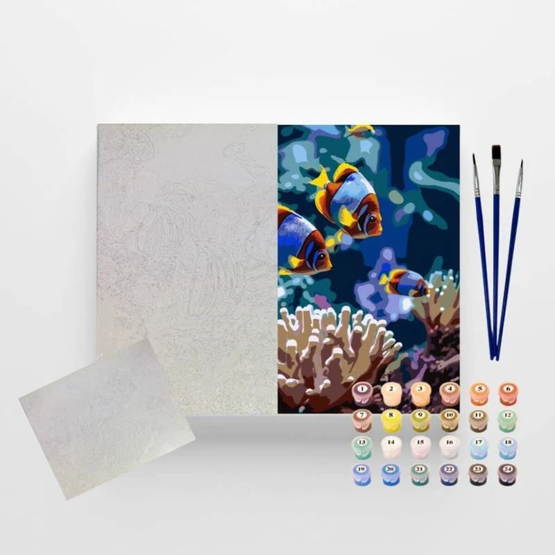 Conjunto Pintura Numerada Arte Terapia 40X50cm Vida Marinha