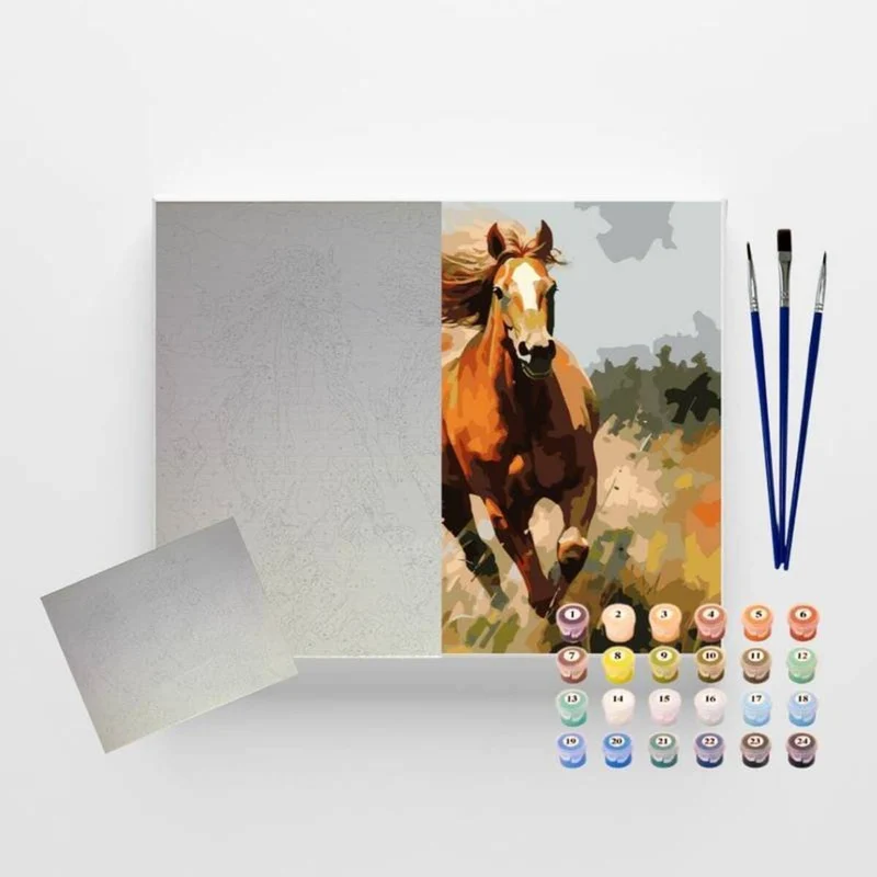 Conjunto Pintura Numerada Arte Terapia 40X50cm Cavalos