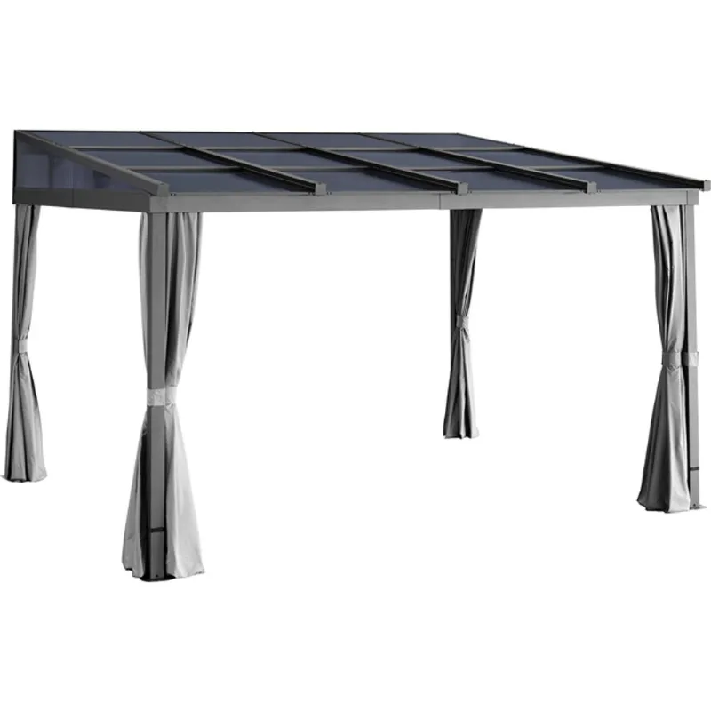 Landon & Co. Sun Shelter in Black Steel with Mosquito Netting and Grey Curtains - 10 x 12-ft
