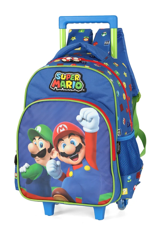 Mochila de Rodinhas Pequena Infantil de Costas Super Mario P / Azul