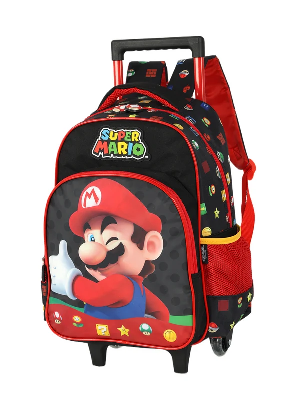 Mochila de Rodinhas Pequena Infantil de Costas Super Mario P / Preto