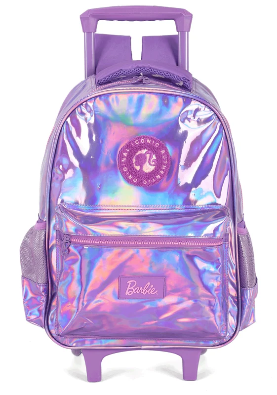 Mochila de Rodinha Infantil Escolar Barbie Holográfica Roxo Unico / Roxo