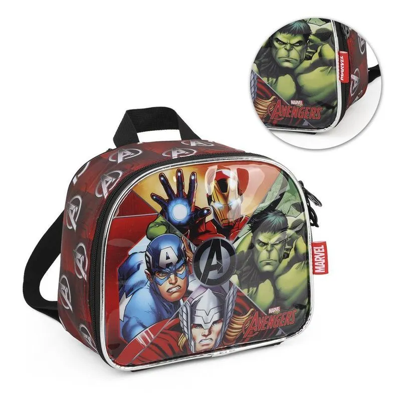 Lancheira Térmica Infantil Heróis Avengers Preta Luxcel