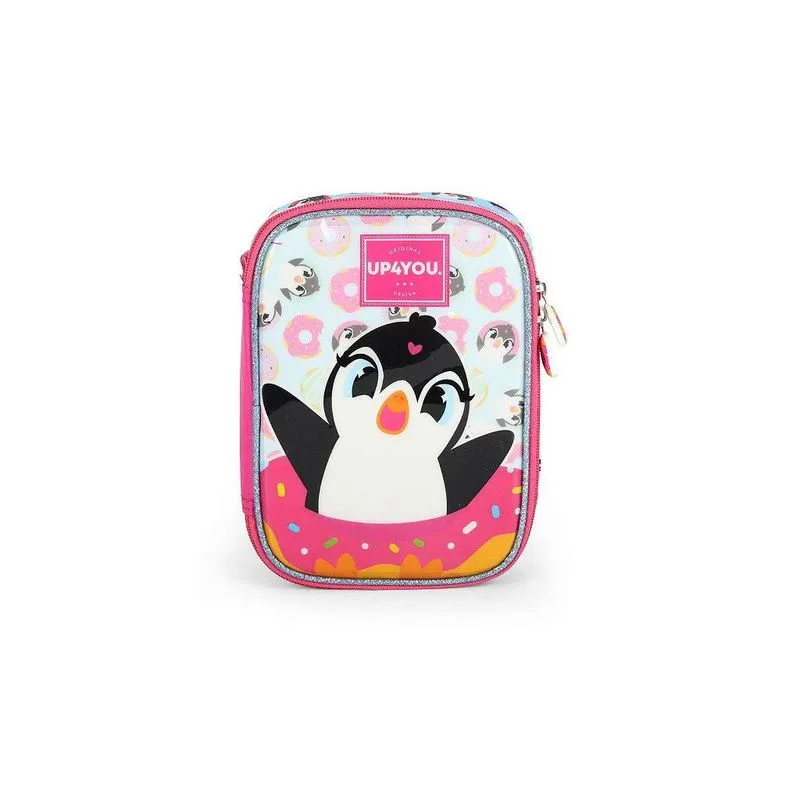 Estojo Box 100 Pens Luxcel Up4you Pinguim Verde E Rosa