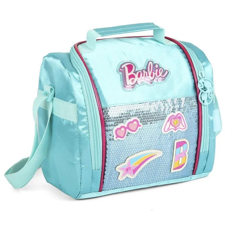 Lancheira Térmica Barbie Paetê Lantejoulas Azul Luxcel