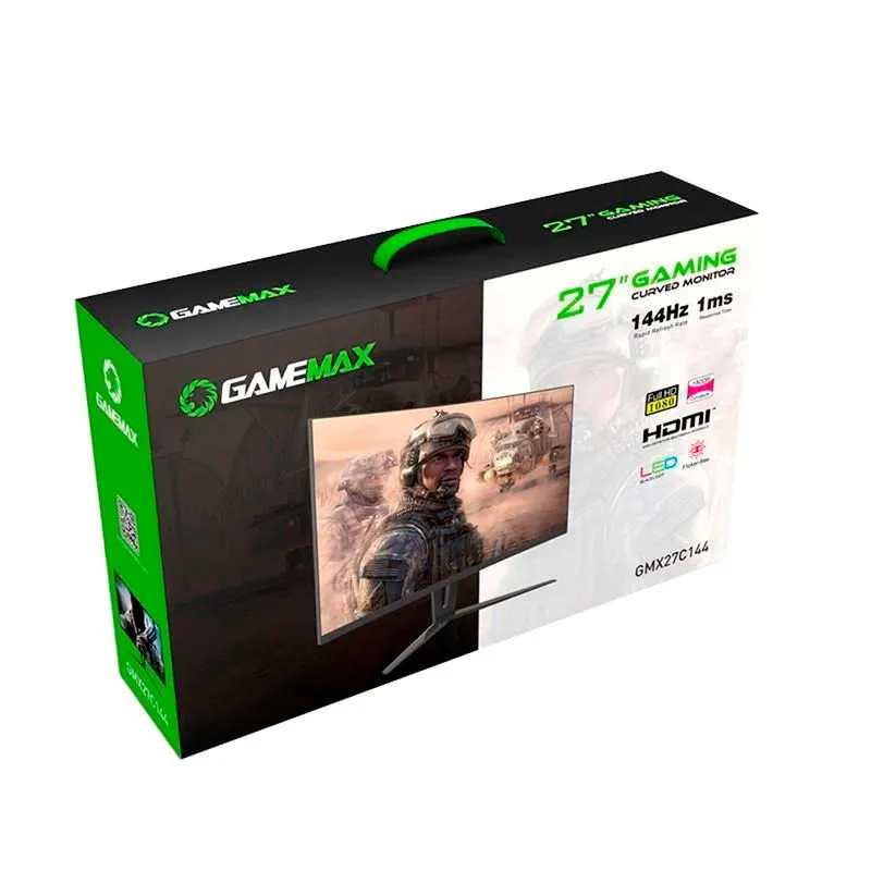 Monitor LED - 27pol - Gamemax 27C144 - Widescreen Curvo 144Hz 1ms - Preto