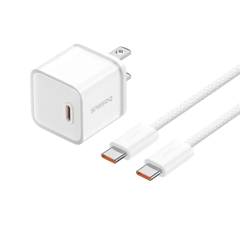 Cargador Rápido USB-C y Cable Nylon USB-C 1 Metro, Baseus, PD 20W