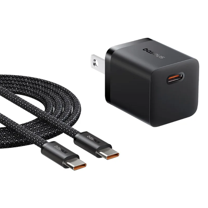 Cargador Rápido Tipo C y Cable Nailon Tipo C 1 Metro, Baseus, 25W,