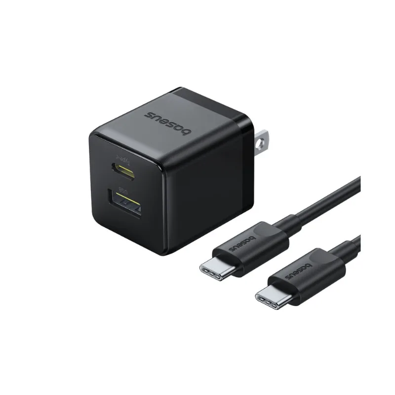 Cargador Rapido 20W USB-c y USB-A, Cable 1 Metro 60W Baseus