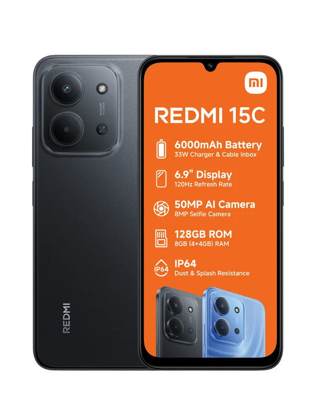 Redmi 15c 128GB 4G Dual Sim Cellphone - Black Vodacom / Dual Sim / No