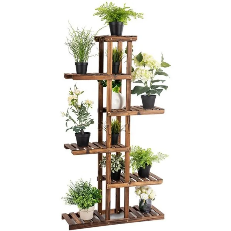 Costway 55.5-in Brown Indoor 6-Tier Wood Plant Stand