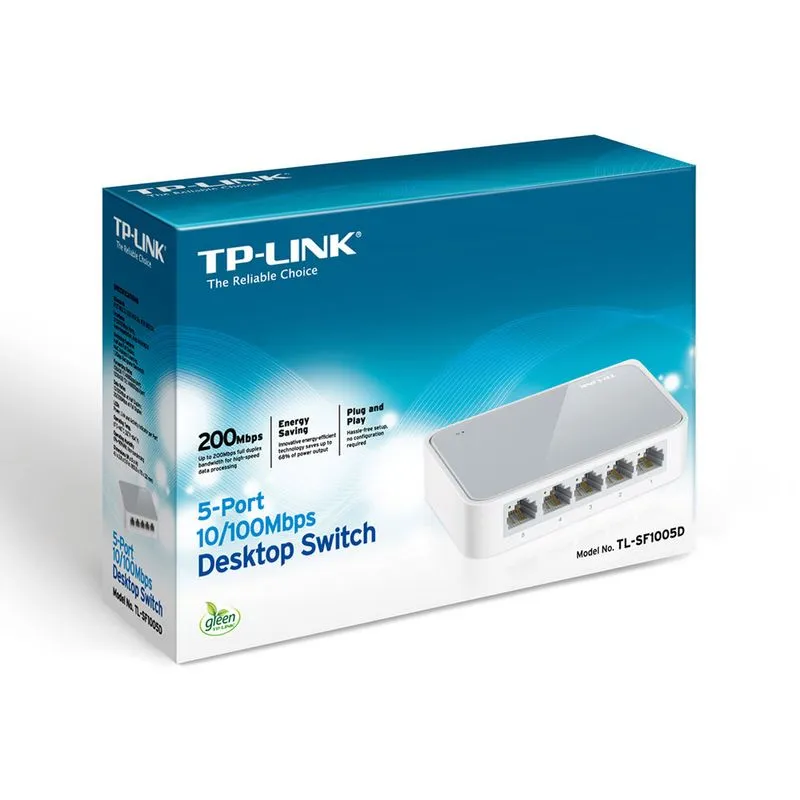 Switch 5 Portas - 10/100 - TP-Link - Branco/Cinza - TL-SF1005D