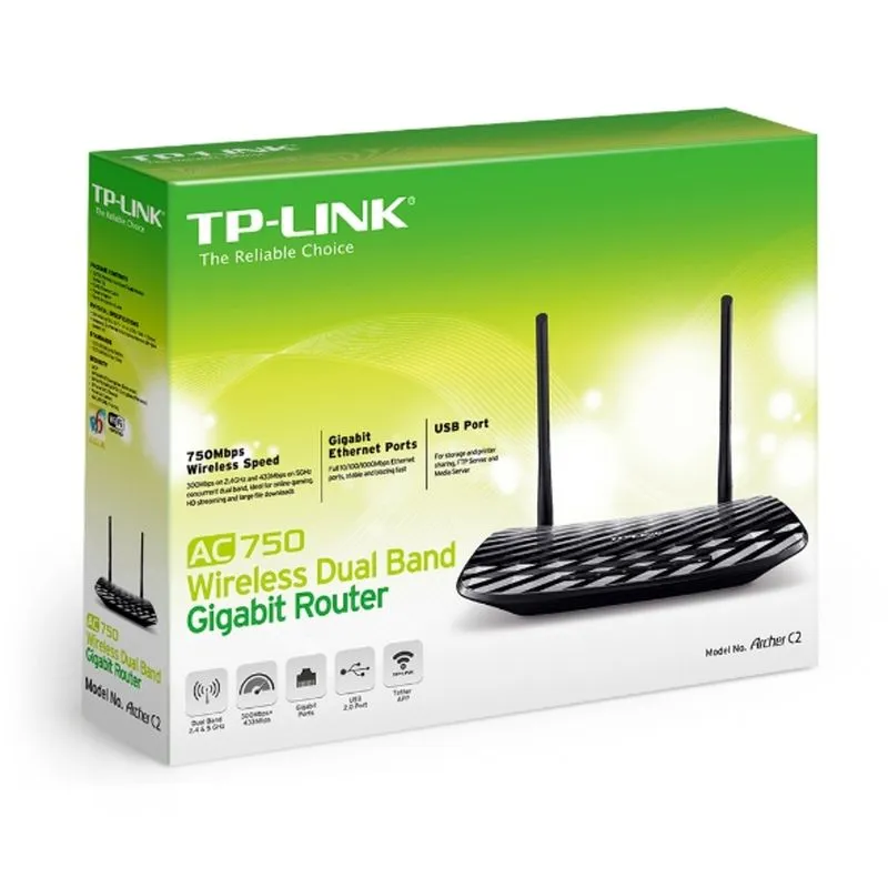Roteador Wireless - TP-Link Dual-Band AC900 - Preto - Archer C2
