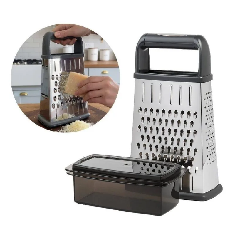Ralador 4 Faces BS40155 com Dispenser Coletor em Aço Inoxidável para Cozinha Cinza Baker's Secret