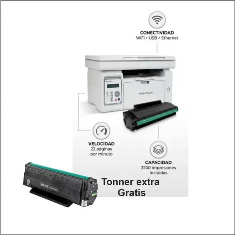 IMPRESORA LASER MULTIFUNCION PANTUM M6509NW WIFI+RJ45 +Tonner Extra de regalo