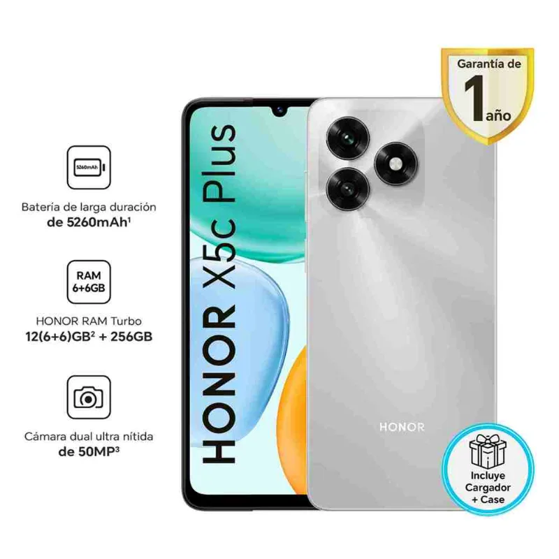 Celular 4G Honor X5c Plus 256GB 6GB 50MP Meteor Silver