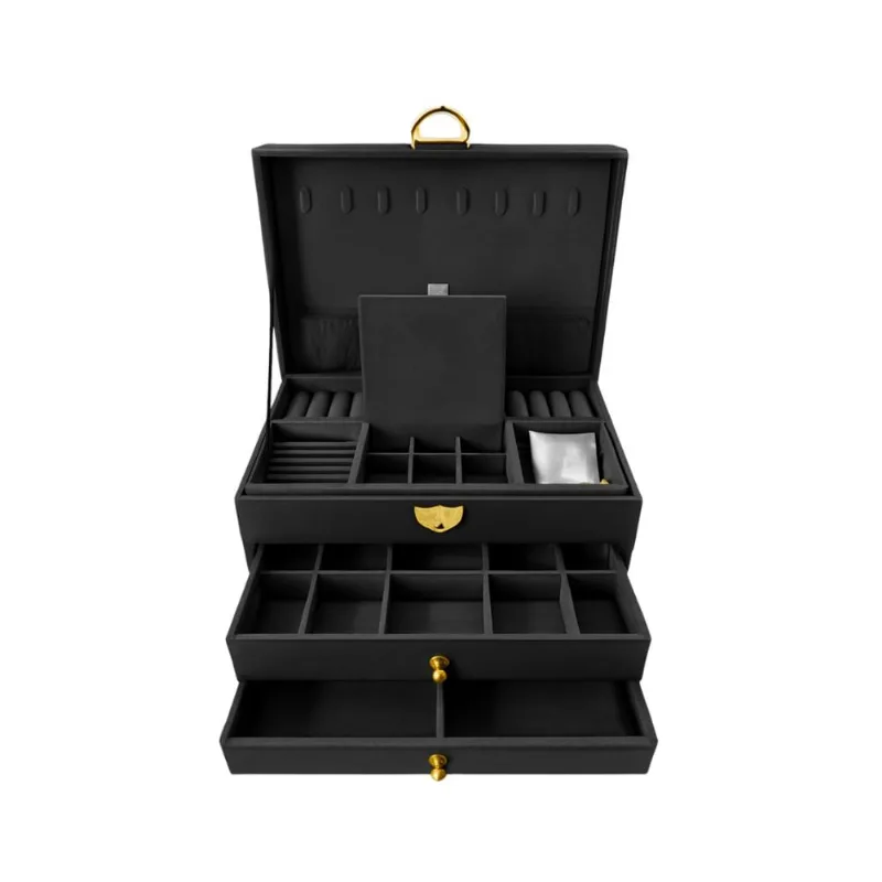 Porta Joias de Veludo 3 Níveis Preto OEM PRTJ-001PT