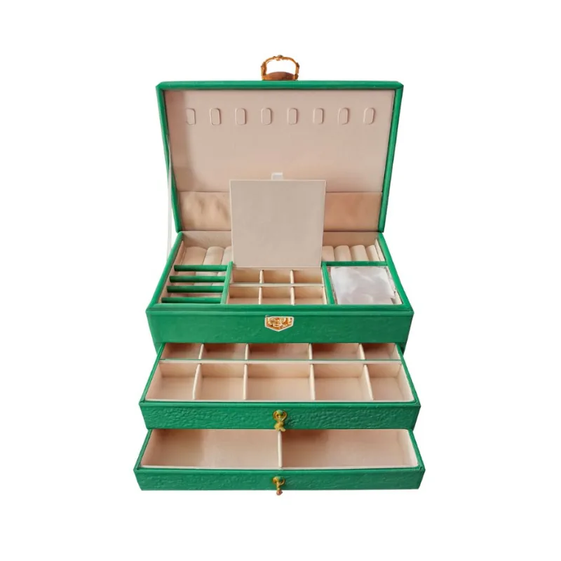 Porta Joias de Veludo 3 Níveis Verde OEM PRTJ-001VD