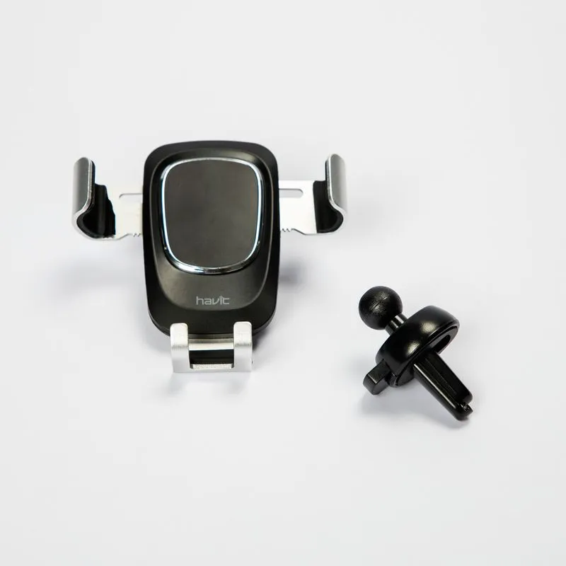 Soporte de celular para carro, plateado con negro